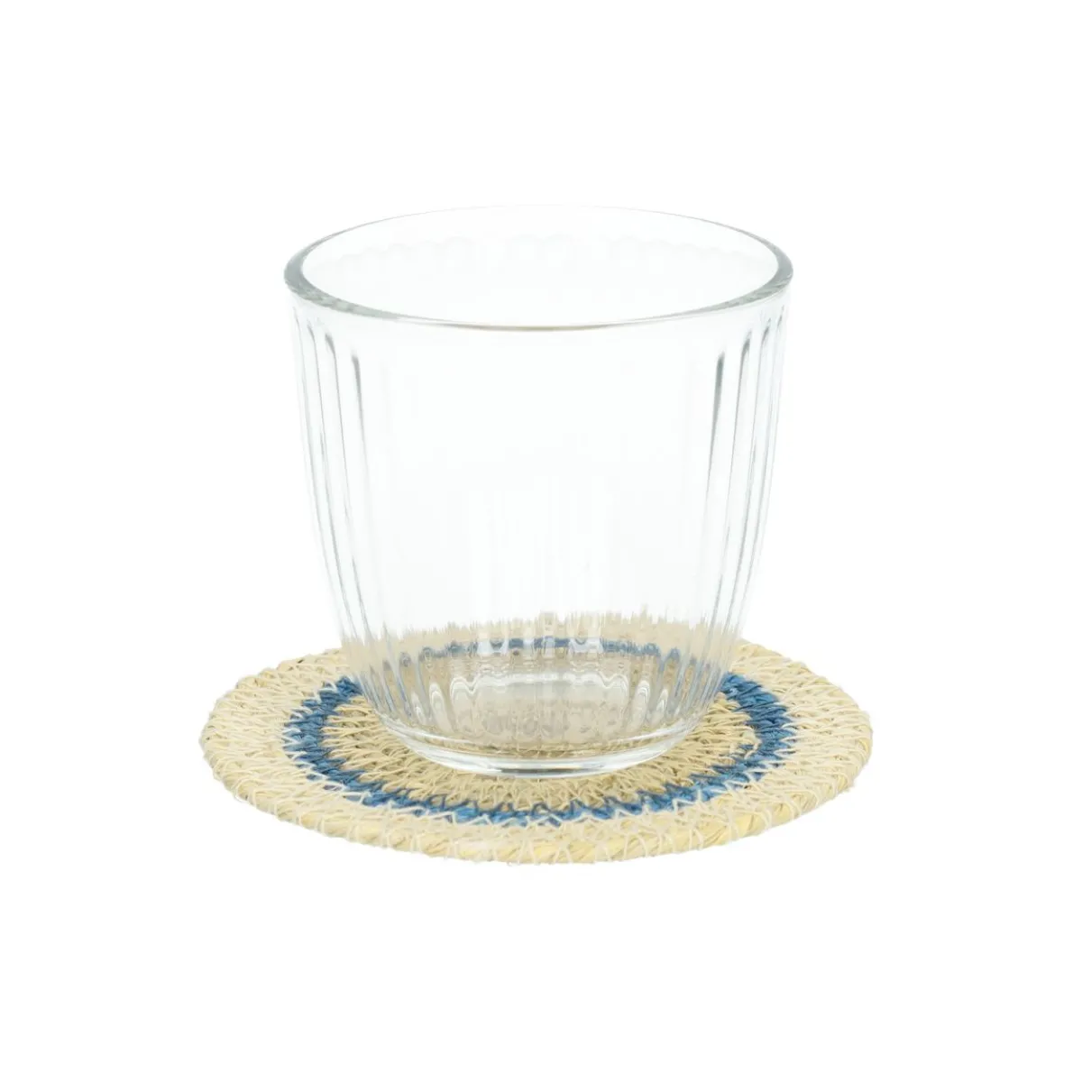 Onderzetter naturel, zeegras, blauwe rand, set van 4