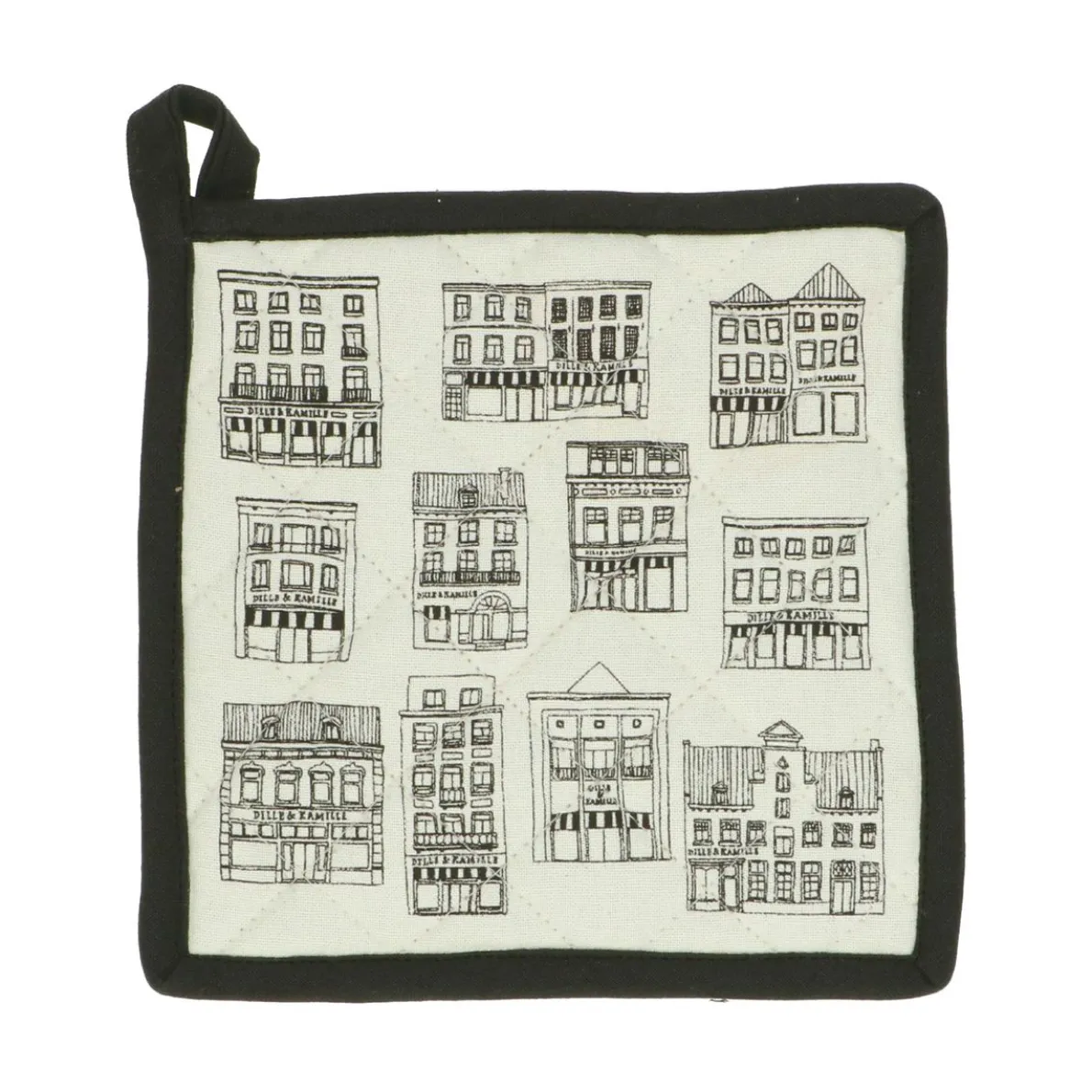 Pannenlap, bio-katoen, wit met zwarte geveltjes