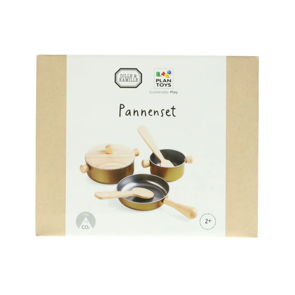 Pannenset, metaal en rubberhout, 2+