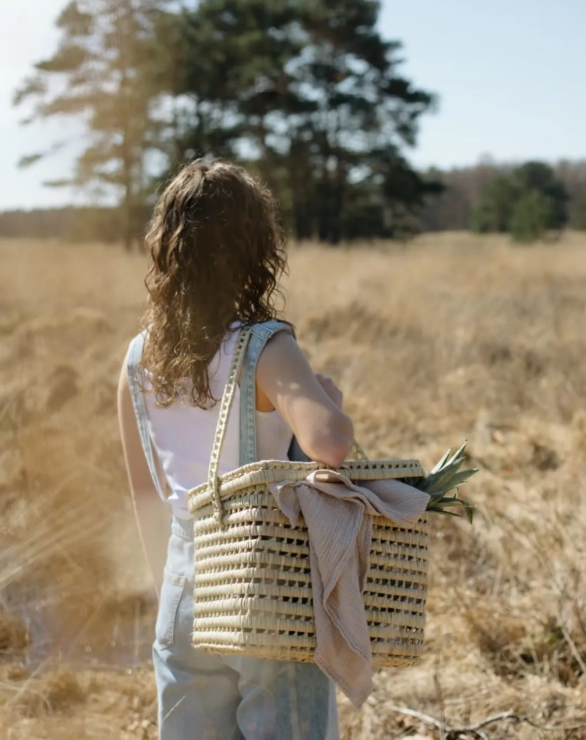 Picknickmand met deksel, palmblad, 27 x 37 x 28 cm