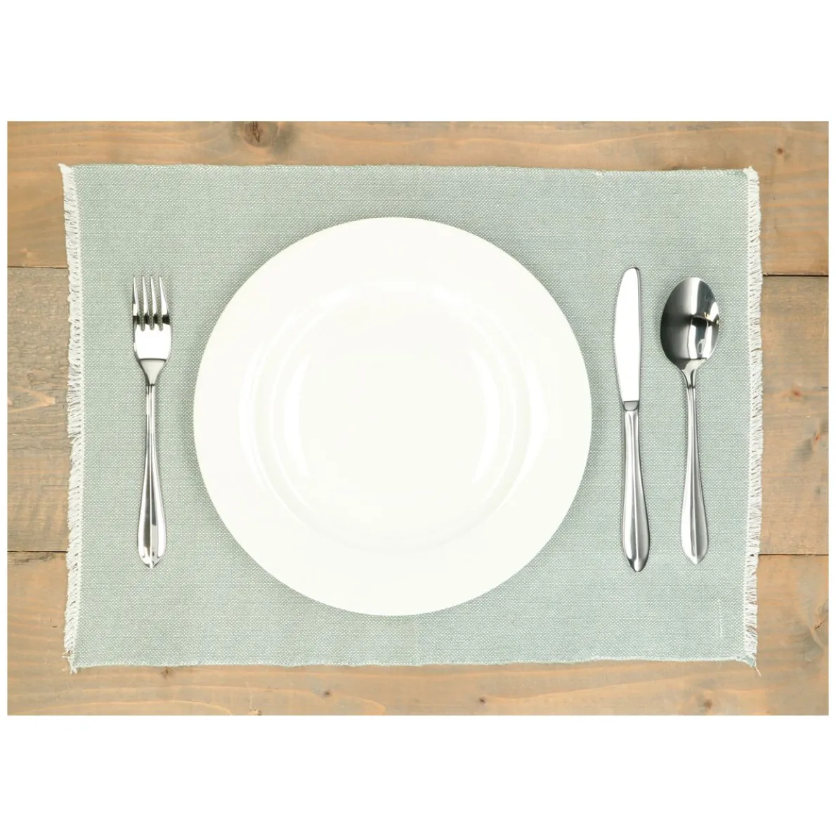 Placemat franjes, GOTS bio-katoen, groengrijs, 35 x 50 cm