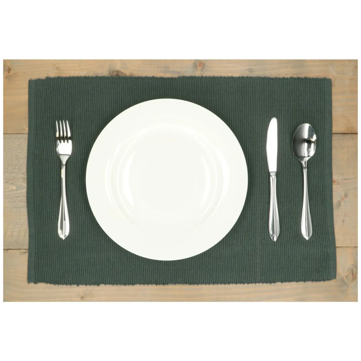 Placemat geribbeld, GOTS bio-katoen, donkergroen, 35 x 50 cm