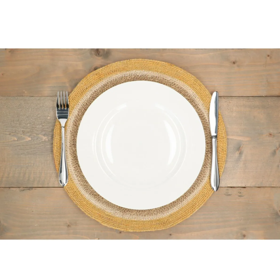 Placemat naturel, zeegras, gele rand, Ø38 cm