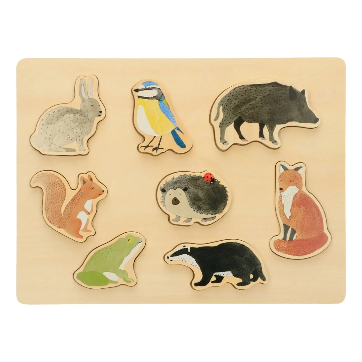 Puzzel, hout, bosdieren figuren