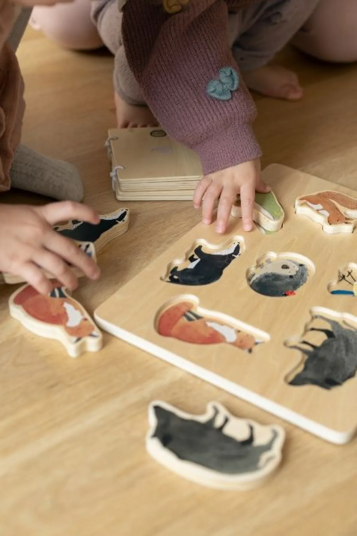 Puzzel, hout, bosdieren figuren