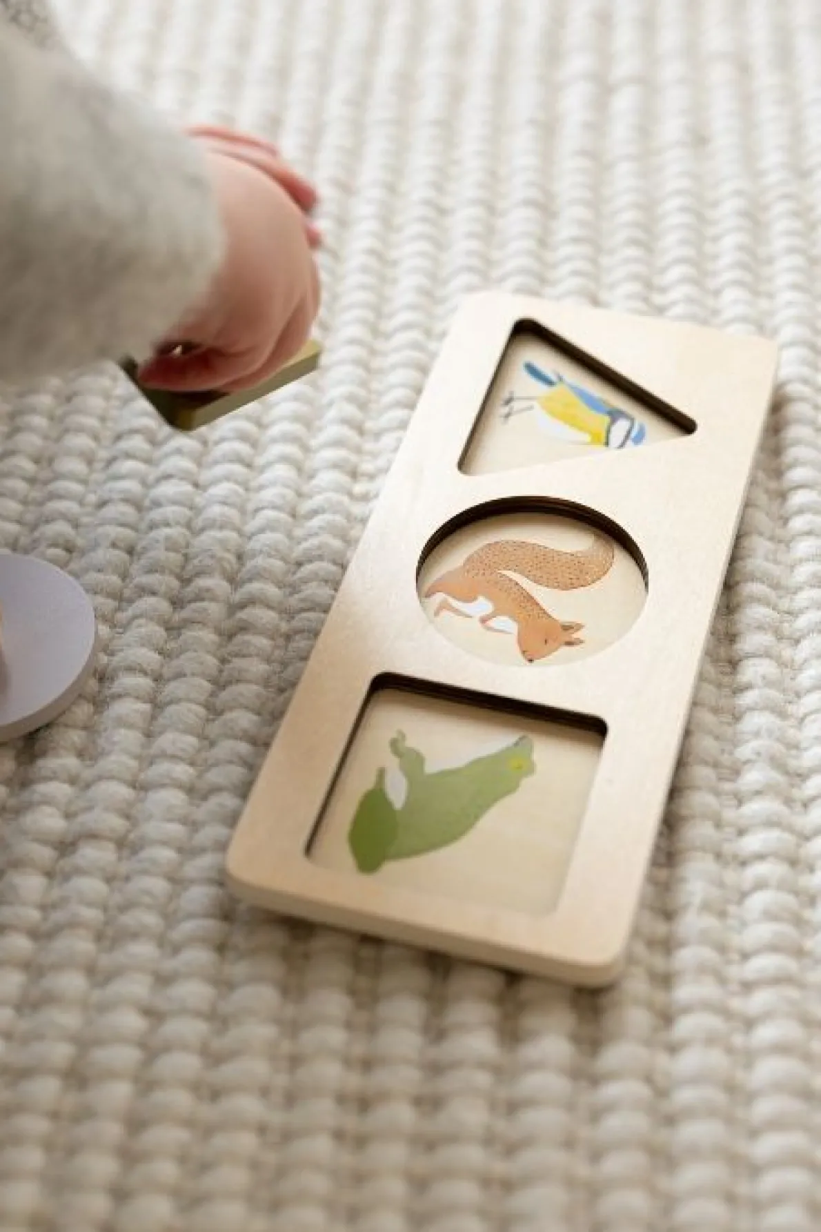 Puzzel met driehoek/cirkel/vierkant, hout