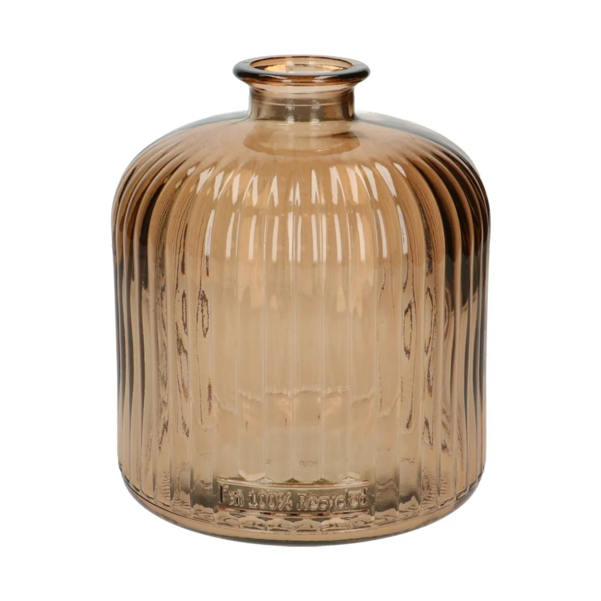 Ribbelvaas, recycled glas, oud roze, 18 cm