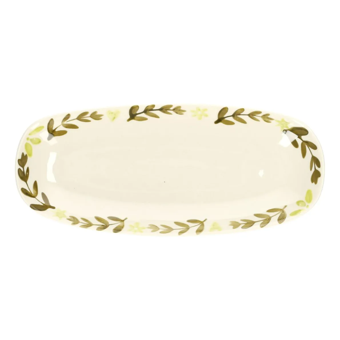 Schaal decoratief, steengoed, groen, 25 X 11.5 X 2.5 cm