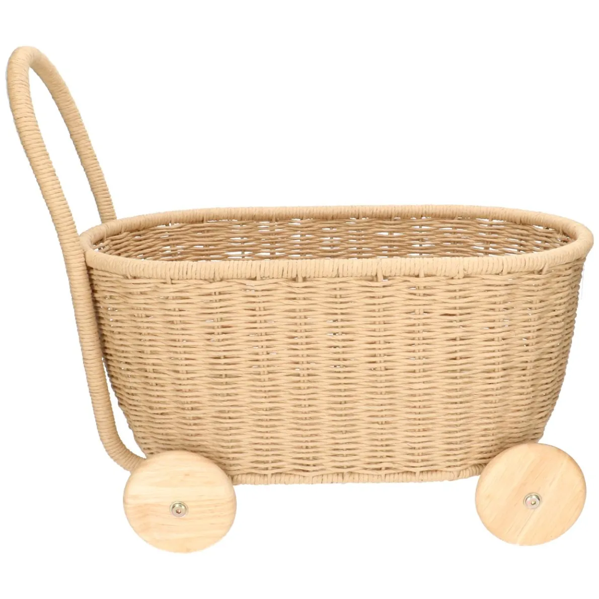 Speelgoedwagen, papercord, metaal, rubberhout