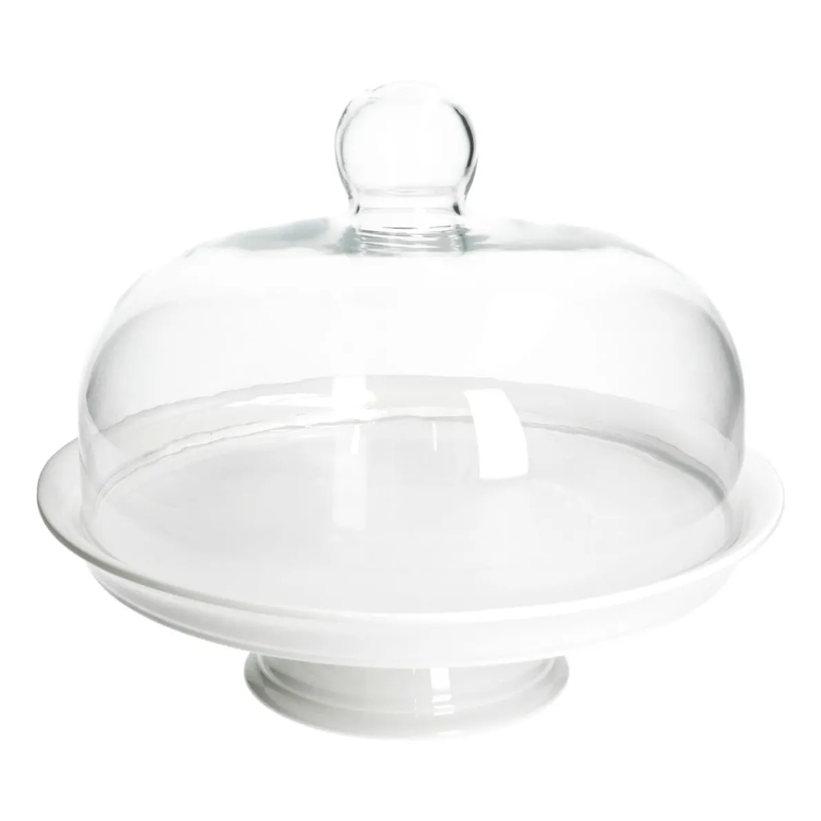 Taartplateau, porselein, met glazen stolp, Ø 30 cm