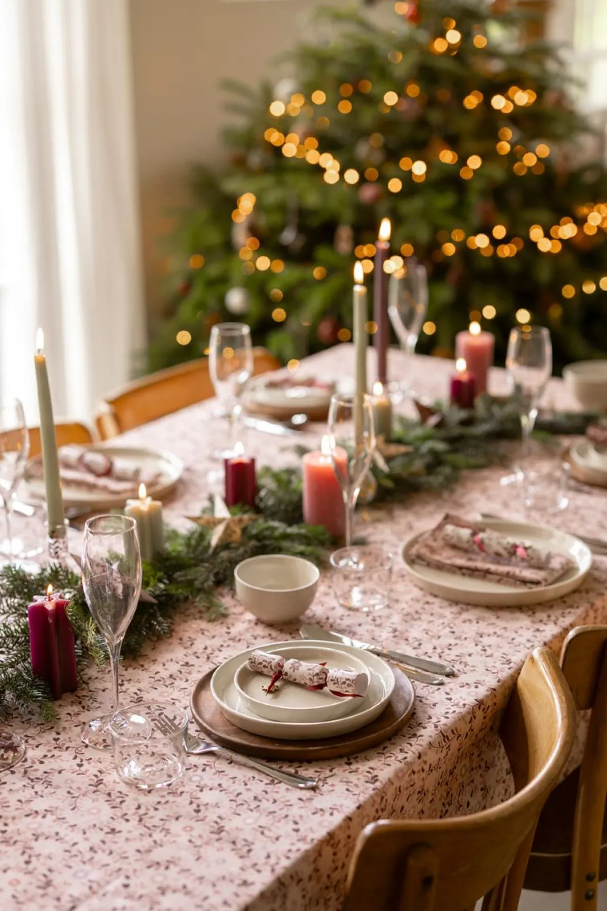 Tafelkleed extra lang, GOTS bio-katoen, guirlande, 145 x 300 cm