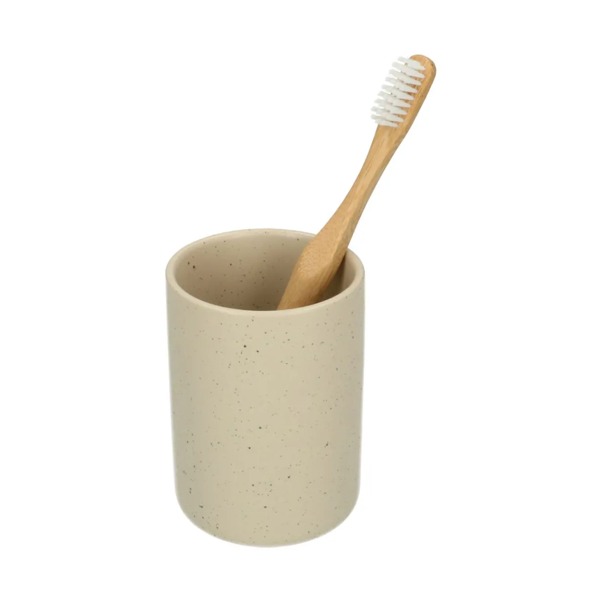 Tandenborstelbeker, beige spikkel, keramiek