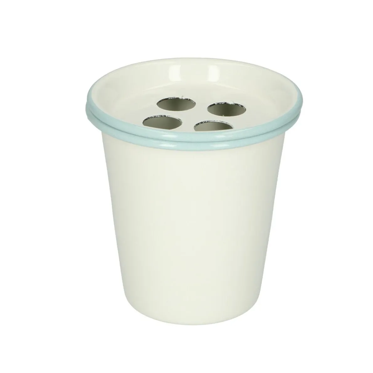 Tandenborstelhouder, emaille, wit met blauwe rand