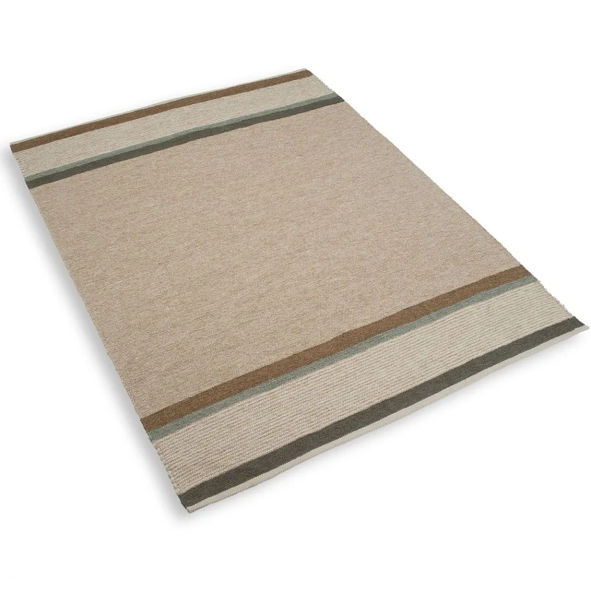 Tapijt, gerecycled katoen, beige streep multicolor, groot