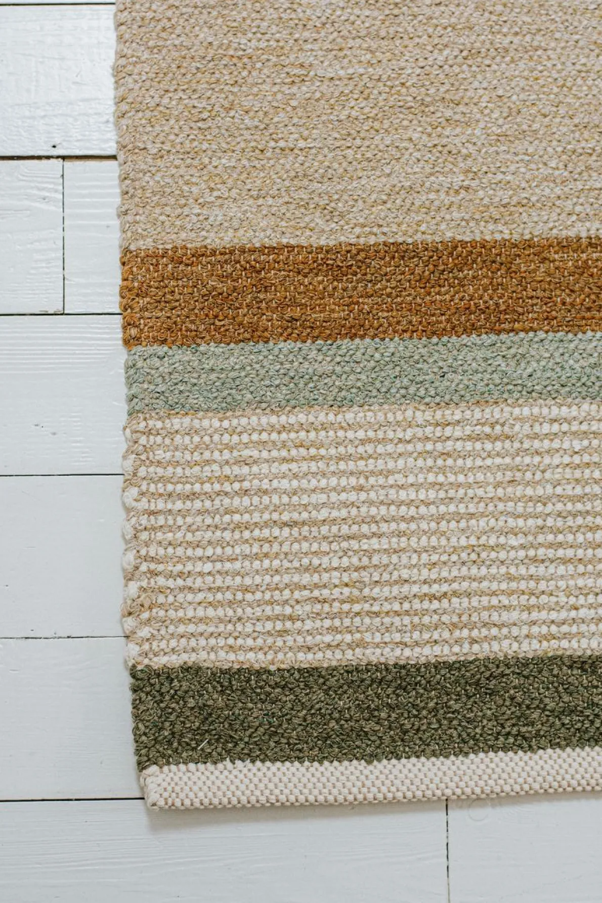 Tapijt, gerecycled katoen, beige streep multicolor, groot