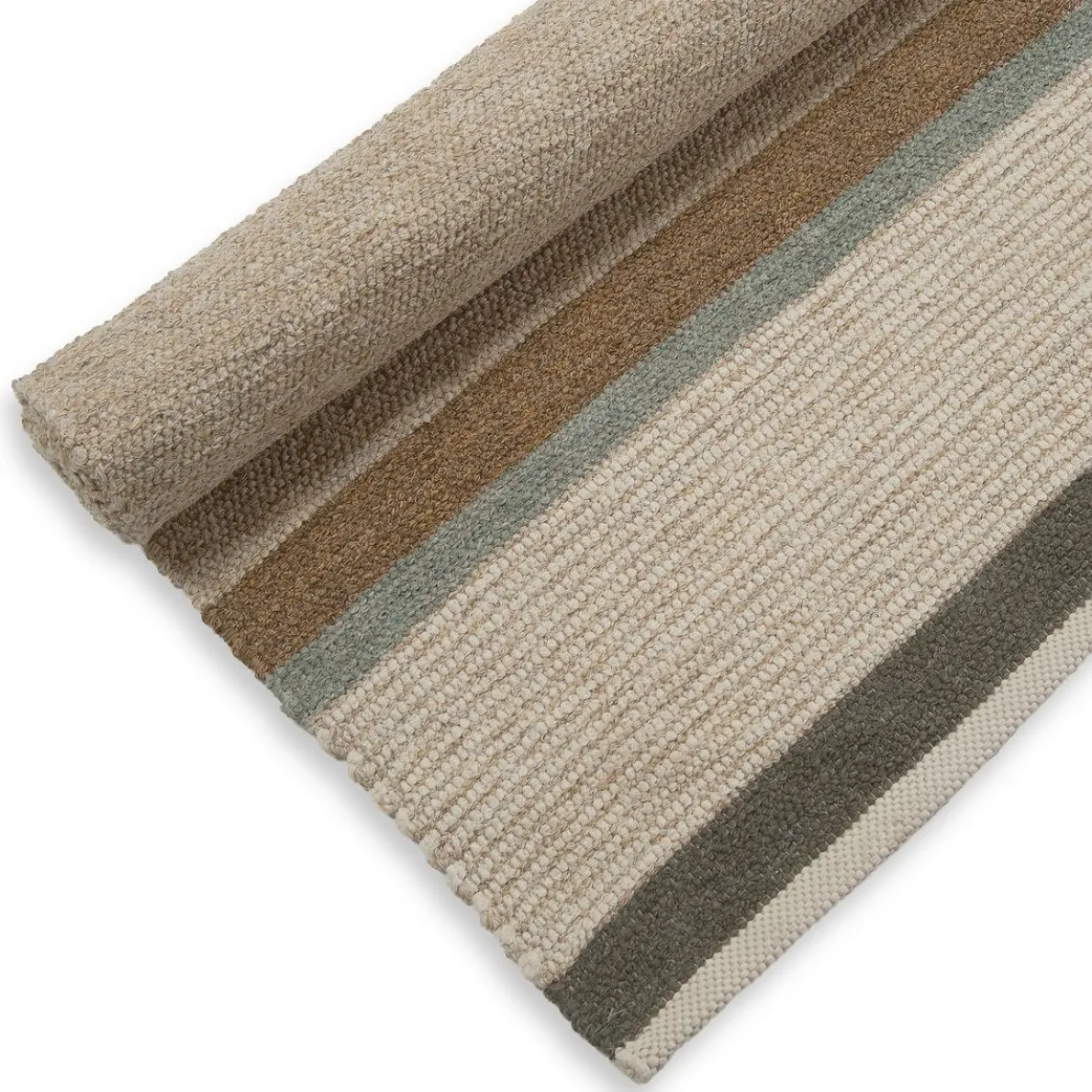 Tapijt, gerecycled katoen, beige streep multicolor, groot