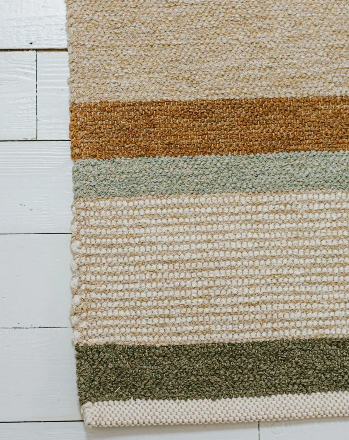 Tapijt, gerecycled katoen, beige streep multicolor, groot