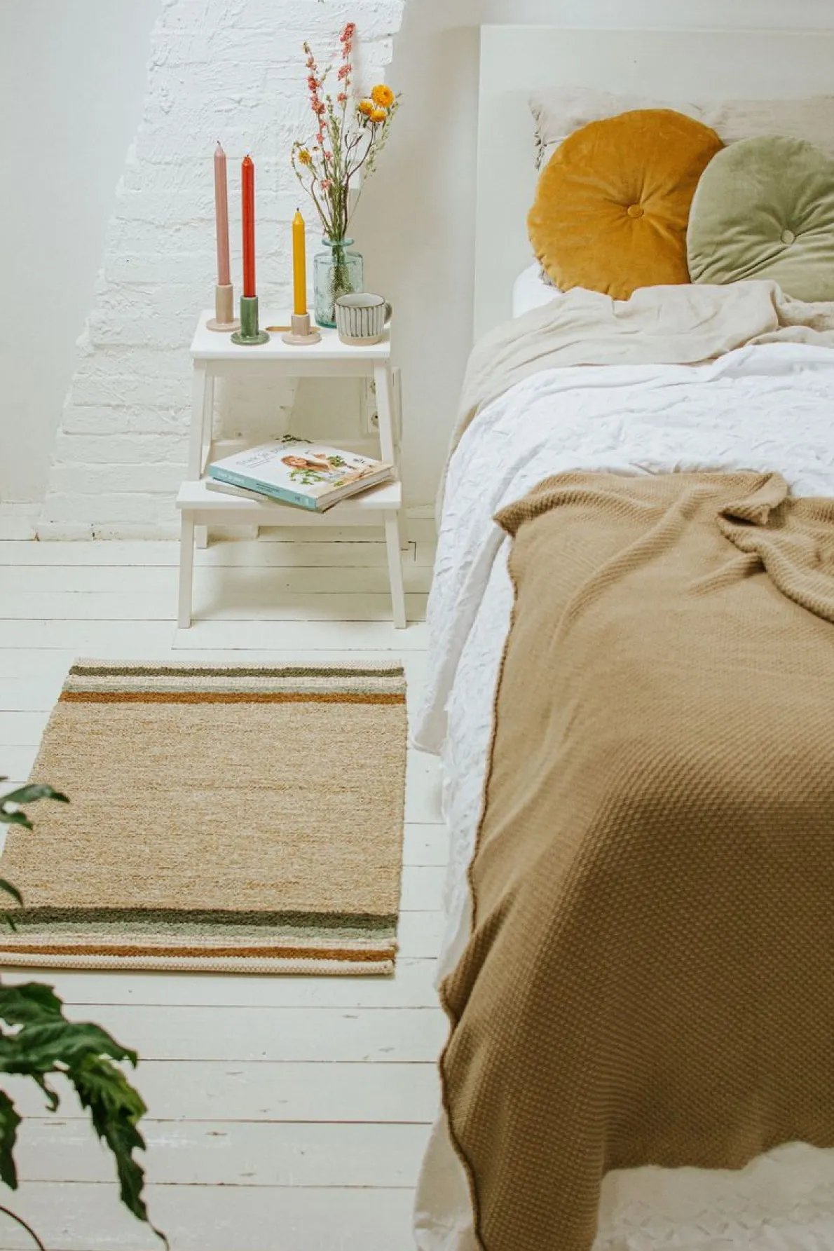 Tapijt, gerecycled katoen, beige streep multicolor, klein