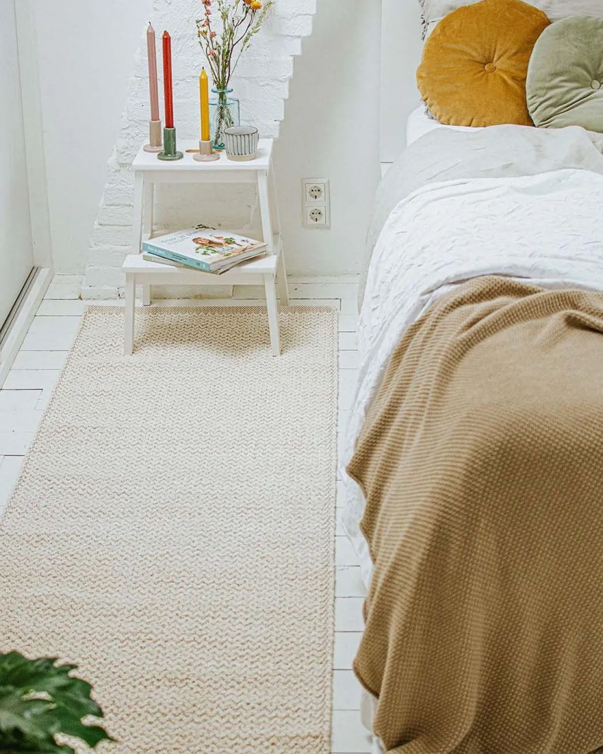 Tapijt, gerecycled katoen, wit, klein, 60 x 90 cm