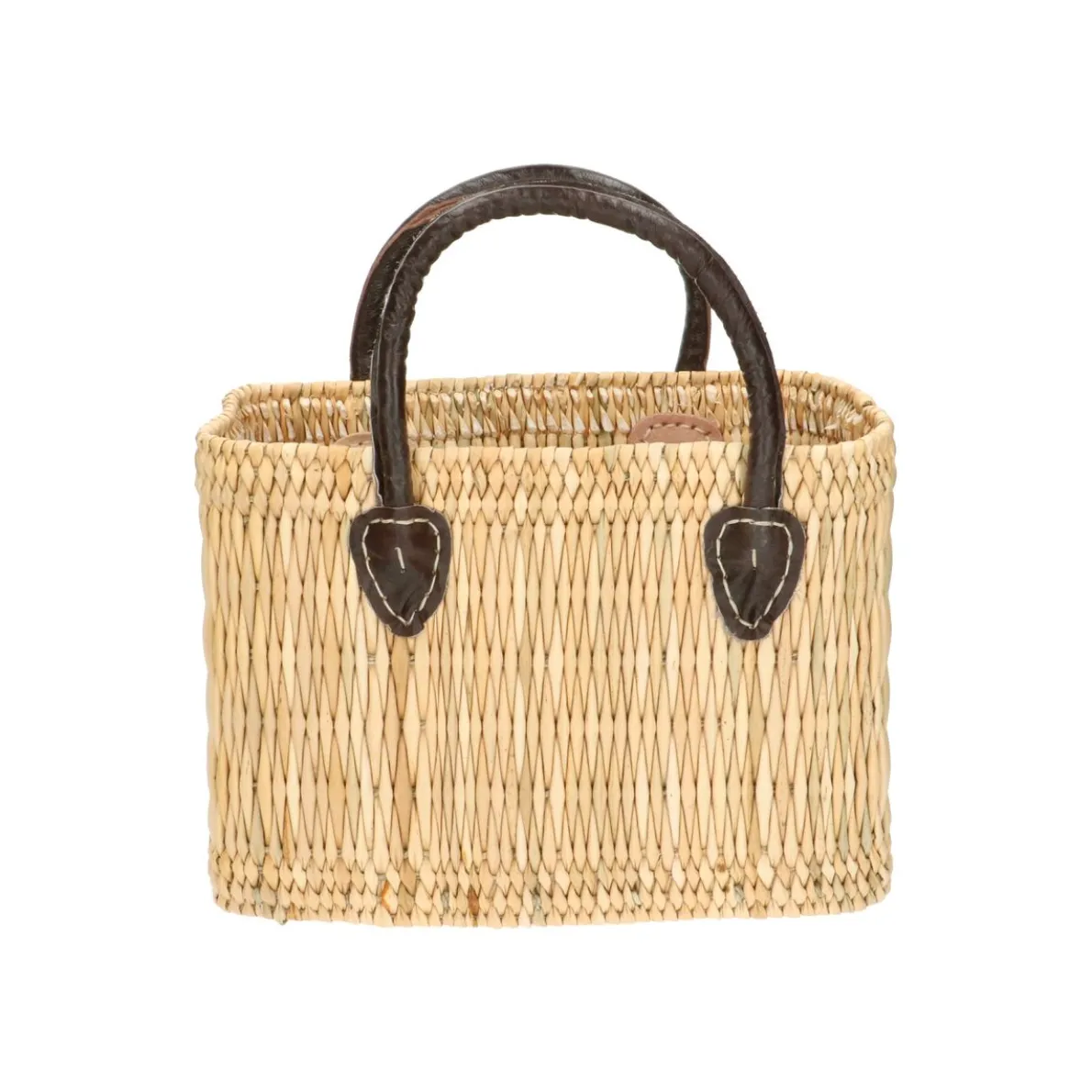 Tas, pitrusgras, bruin lederen hengsel, klein