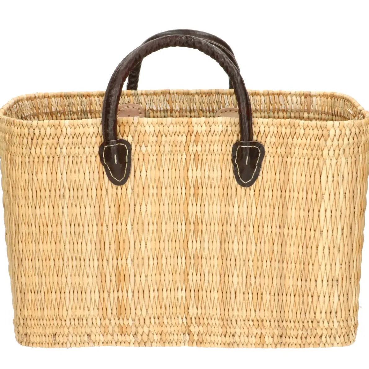 Tas, pitrusgras, bruin lederen hengsel, groot