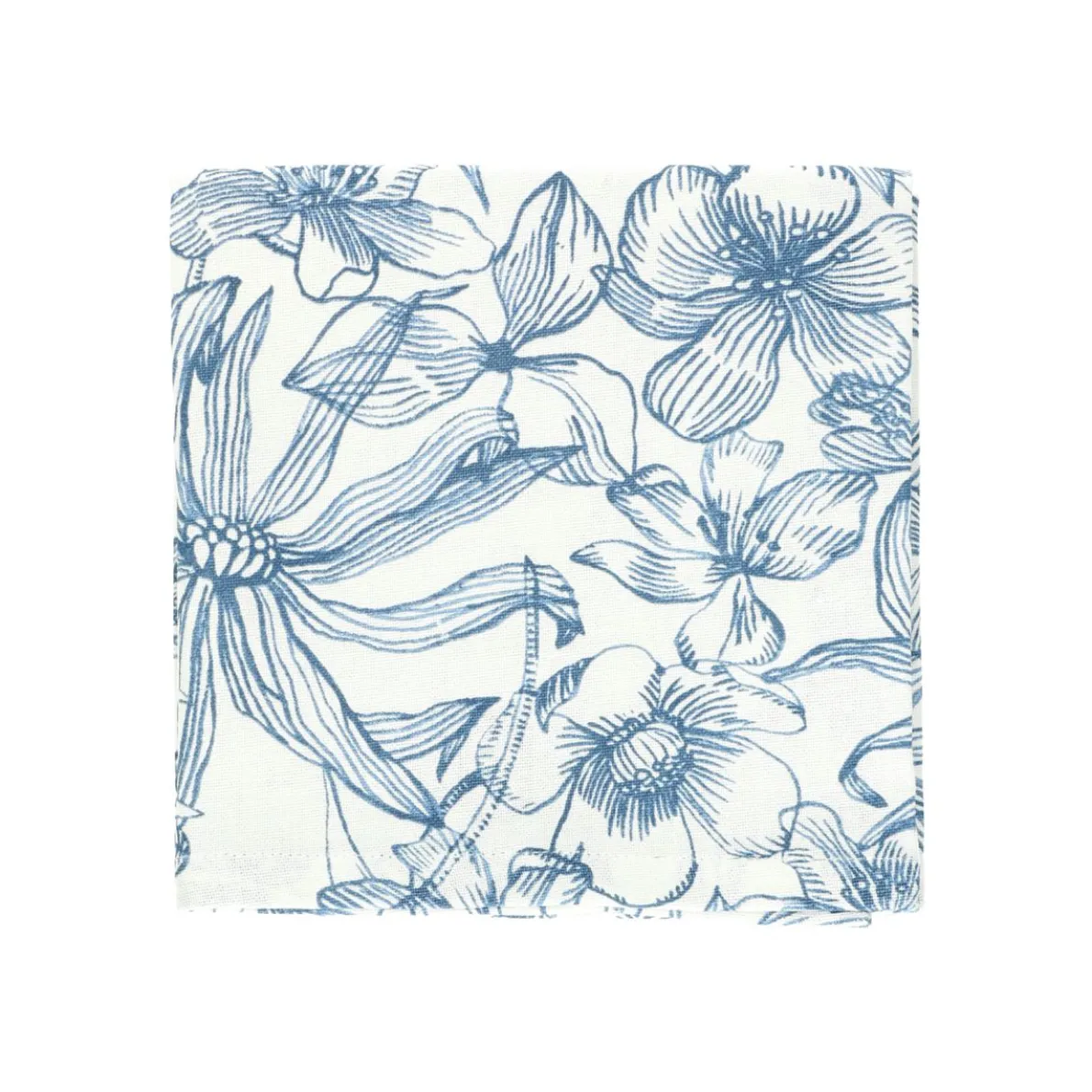 Theedoek, bio-katoen, blauwe bloemen, 50 x 70 cm