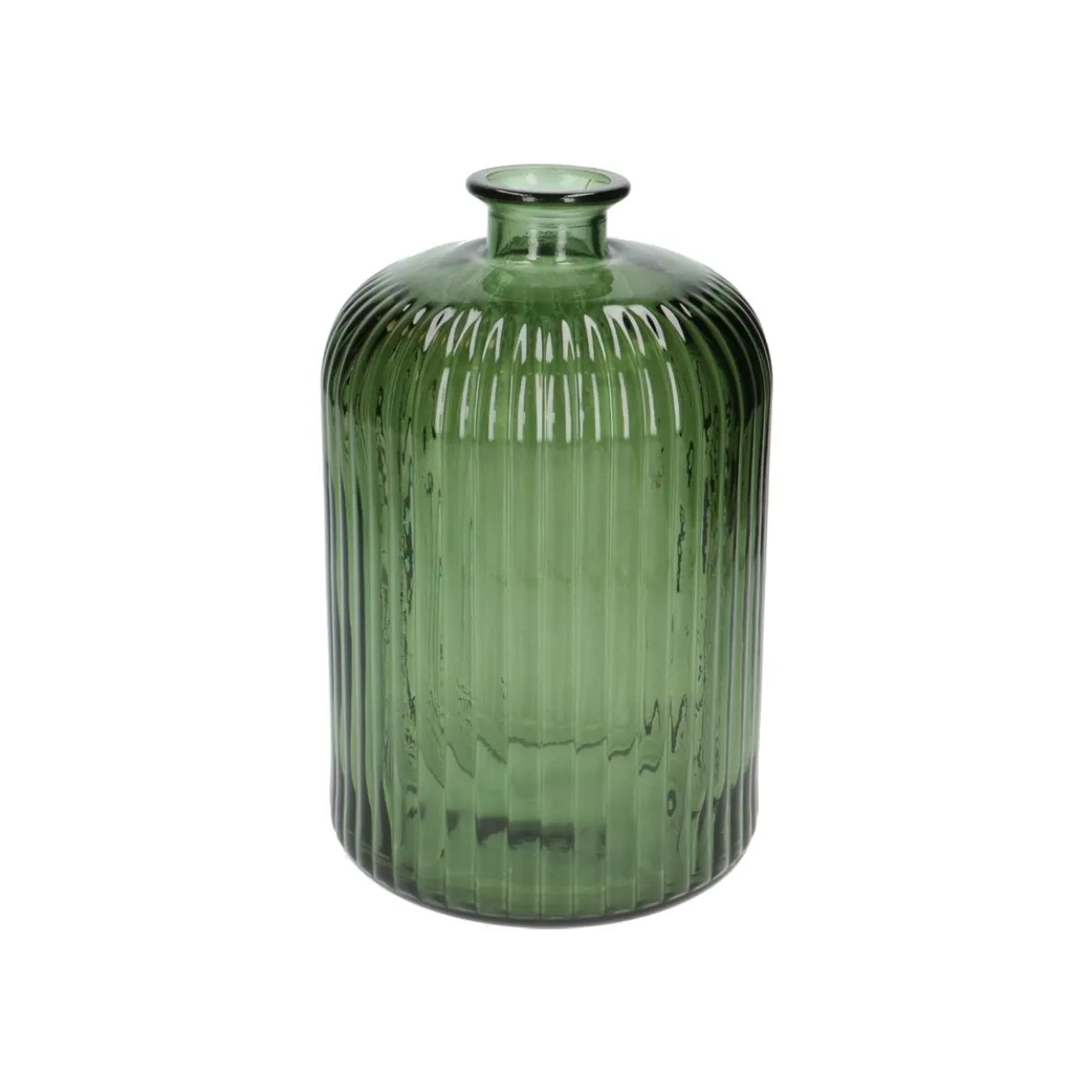 Vaas, groen glas, geribbeld, 23 cm