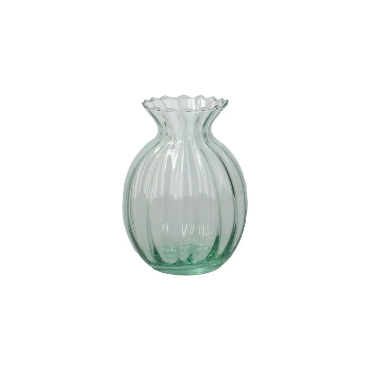 Vaas, ribbels, groen glas, 12 cm