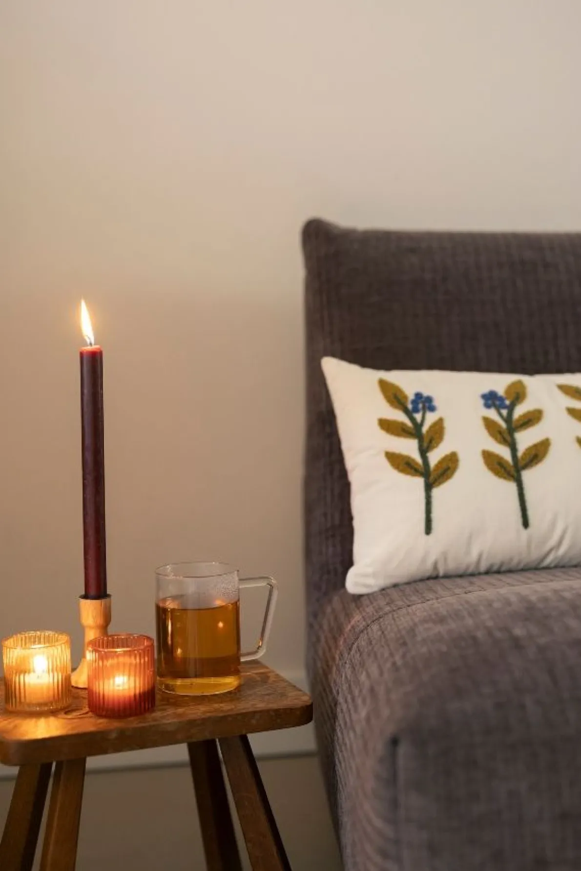 Velours kussen, bio-katoen, takjes, off white, 30 x 50 cm