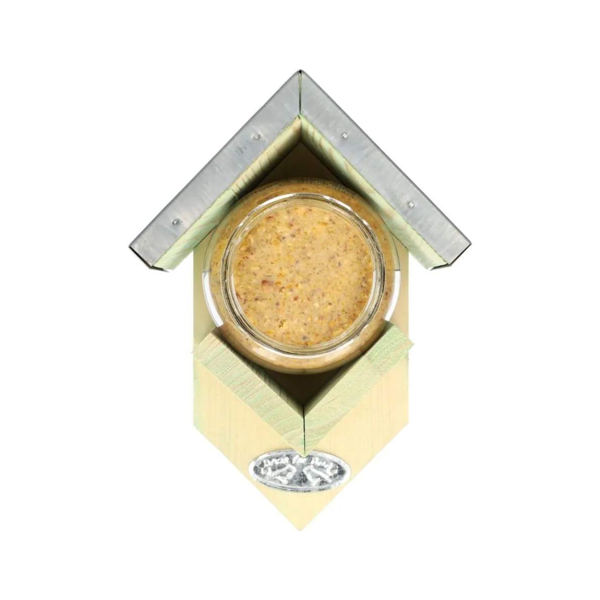 Voederhuis voor pindakaaspot, vurenhout