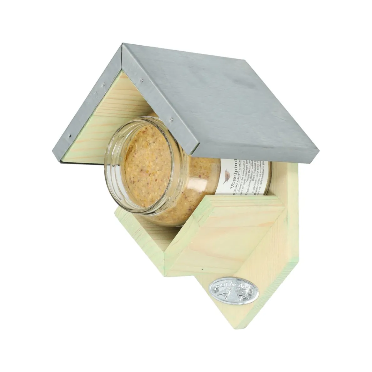 Voederhuis voor pindakaaspot, vurenhout