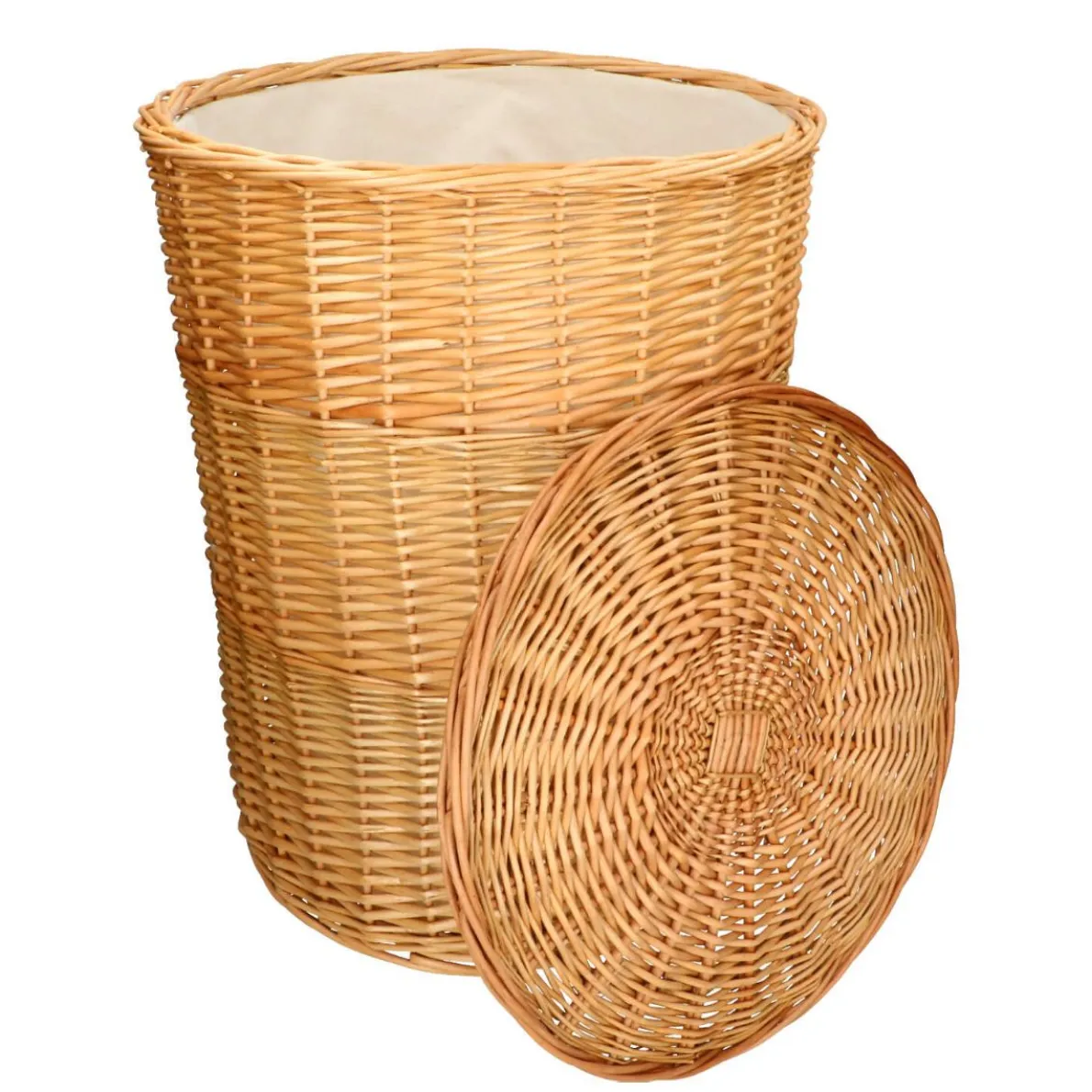 Wasmand rond, wilgenteen, met voering, groot
