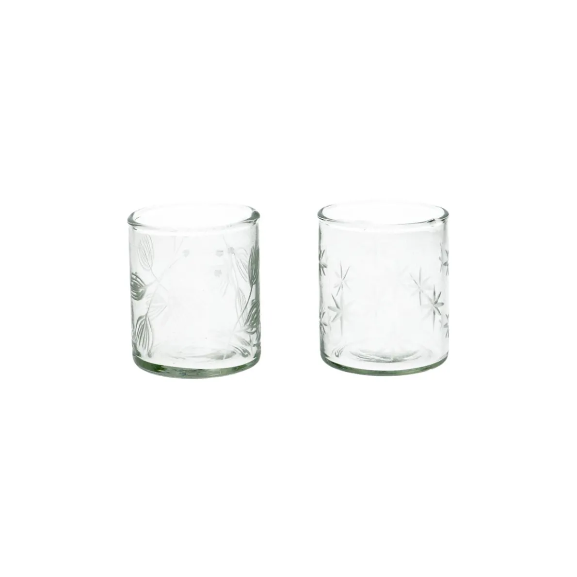 Waxinelichthouder, gegraveerd, glas, takjes