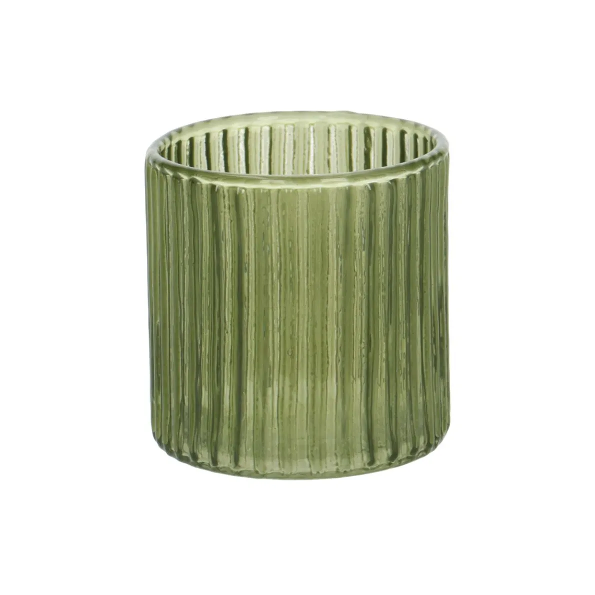 Waxinelichthouder, geribbeld glas, groen, 6,5 X Ø 6 cm
