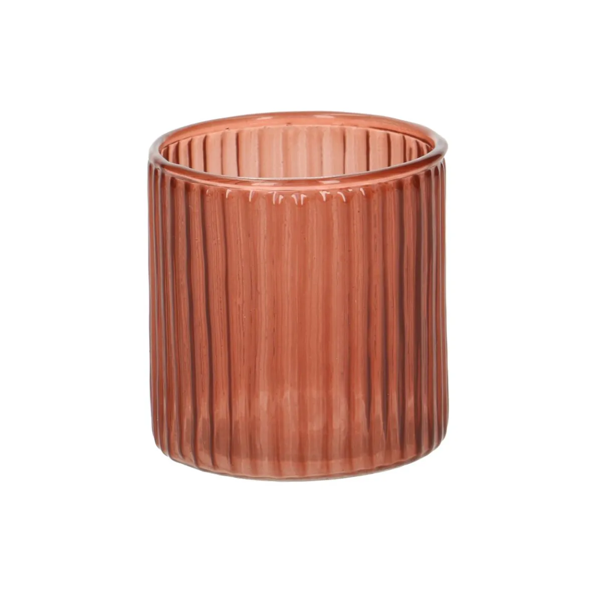 Waxinelichthouder, geribbeld glas, rood, 6,5 X Ø 6 cm