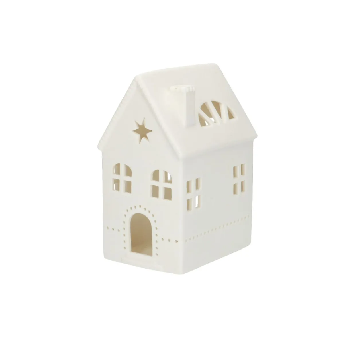 Waxinelichthouder, porselein, huisje met ster, 14 cm
