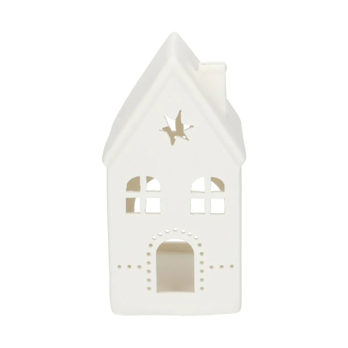 Waxinelichthouder, porselein, huisje met ster, 14 cm