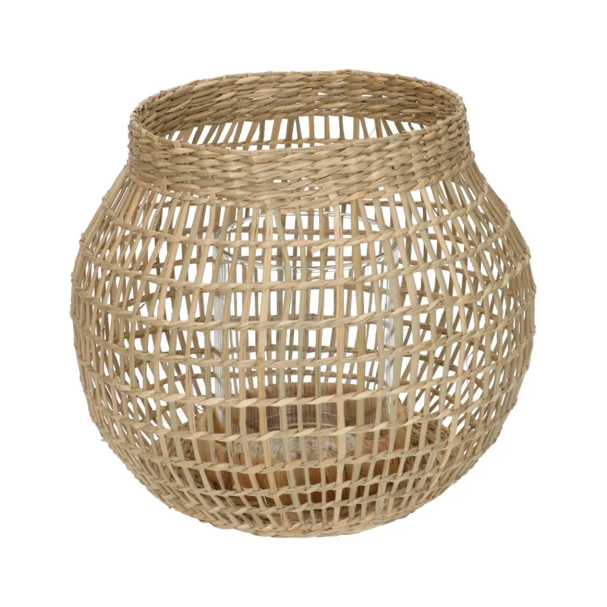 Windlicht, rond, zeegras, ca. 20 x 17 cm