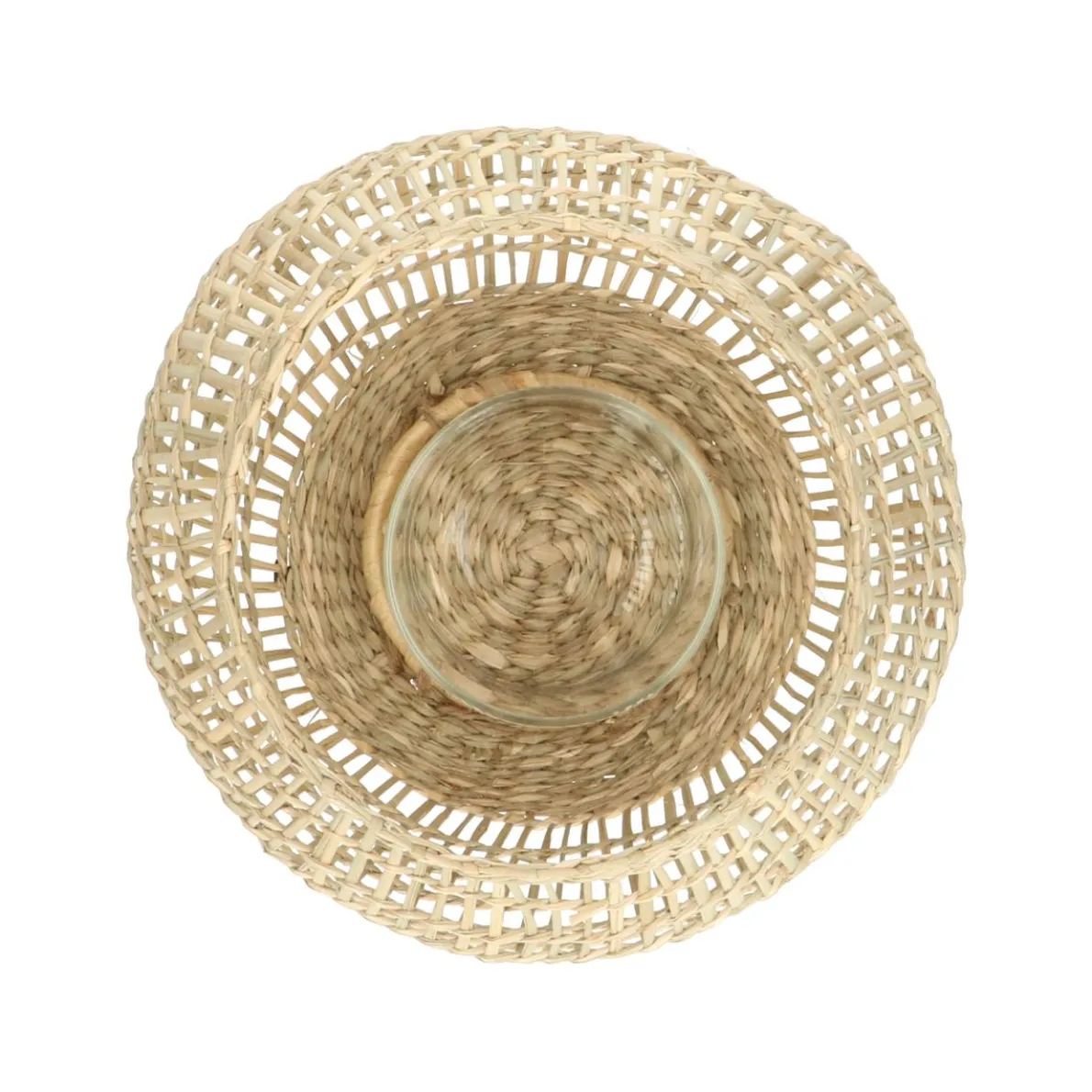 Windlicht, rond, zeegras, ca. 20 x 17 cm