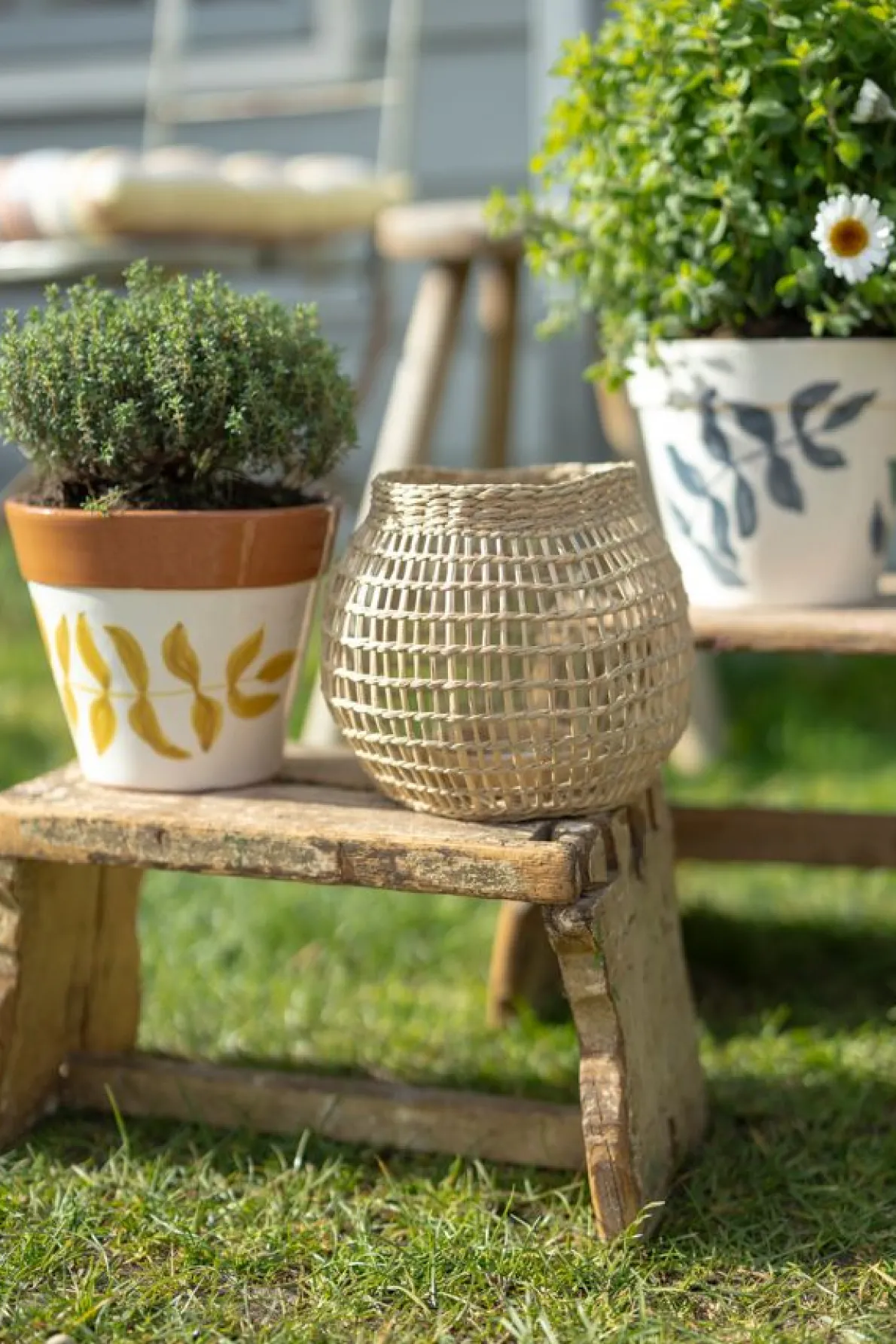 Windlicht, rond, zeegras, ca. 20 x 17 cm