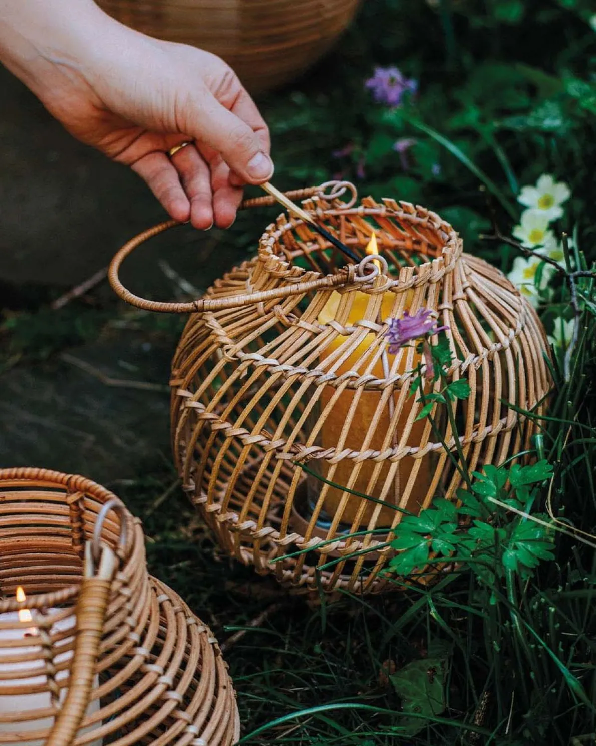 Windlicht twist, rotan, klein